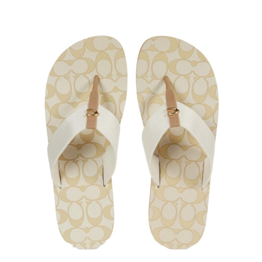 NIB Coach Zoe Flip-Flops with Gold Accents